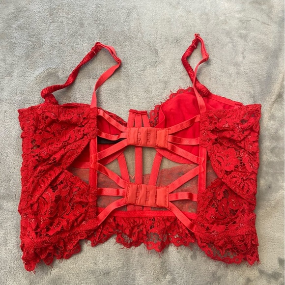 New! For Love & Lemons Rosa red lace bustier bra 10117 - Picture 10 of 11